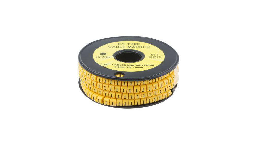 Slide-On Pre-Printed '1' Cable Marker 5mm Reel of 500 pieces